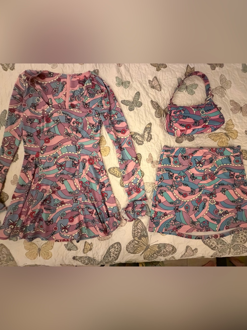 Sugar Thrillz Pink Blue Purple Floral Butterfly bundle with Mini Purse
